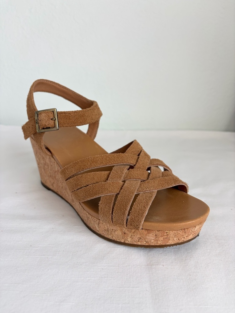 UGG Brown Chestnut Platform Wedge Suede Sandals